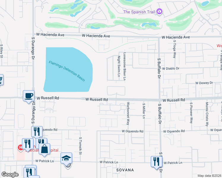 map of restaurants, bars, coffee shops, grocery stores, and more near 8070 West Russell Road in Las Vegas