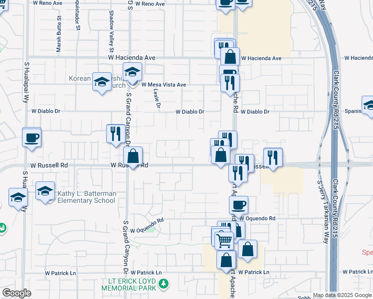 map of restaurants, bars, coffee shops, grocery stores, and more near 9620 West Russell Road in Las Vegas