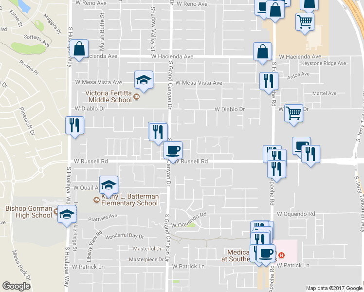 map of restaurants, bars, coffee shops, grocery stores, and more near 5687 Thunder Spirit Street in Las Vegas