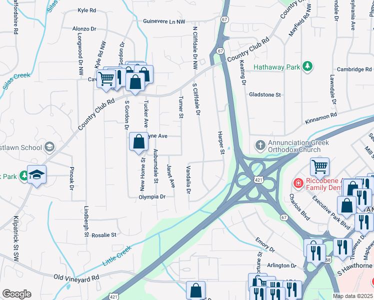 map of restaurants, bars, coffee shops, grocery stores, and more near 215 Turner Street in Winston-Salem