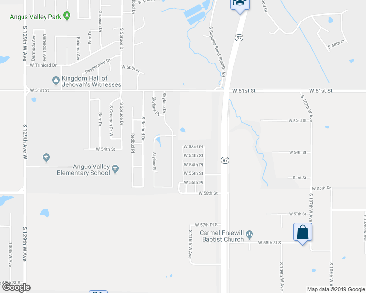 map of restaurants, bars, coffee shops, grocery stores, and more near 206 West 53rd Place in Sand Springs