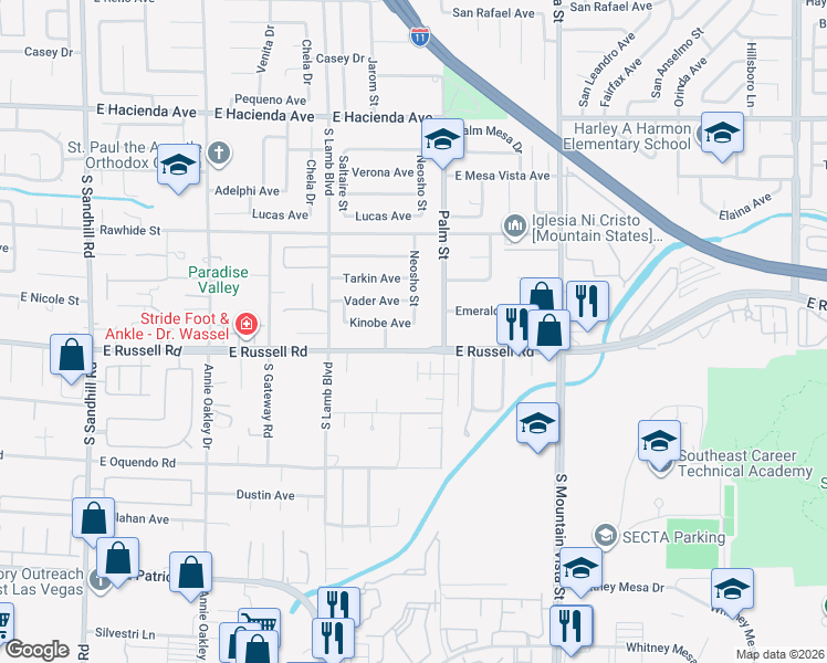 map of restaurants, bars, coffee shops, grocery stores, and more near 4335 Kinobe Avenue in Las Vegas