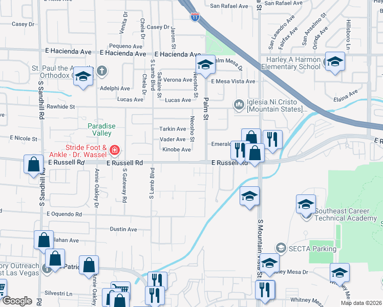map of restaurants, bars, coffee shops, grocery stores, and more near 4335 Kinobe Avenue in Las Vegas