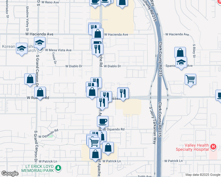 map of restaurants, bars, coffee shops, grocery stores, and more near 9314 West Russell Road in Las Vegas