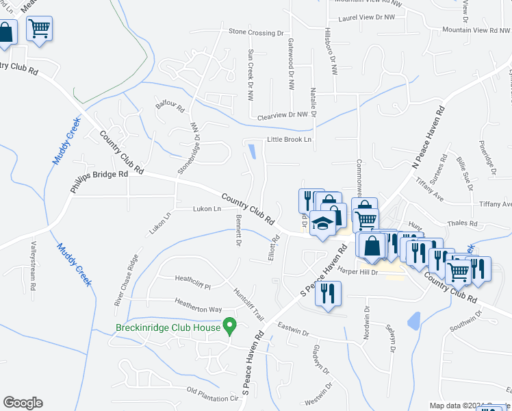 map of restaurants, bars, coffee shops, grocery stores, and more near 102 Cedar Lake Trail in Winston-Salem