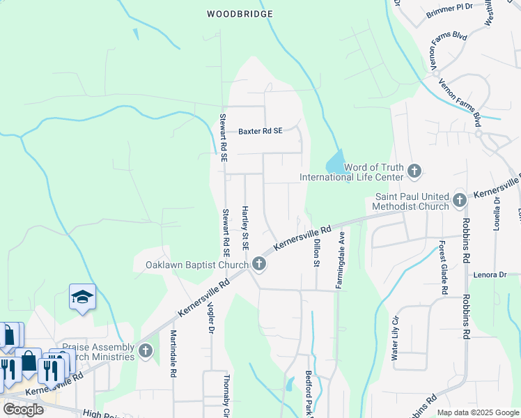 map of restaurants, bars, coffee shops, grocery stores, and more near 140 Scotland Ridge Drive in Winston-Salem