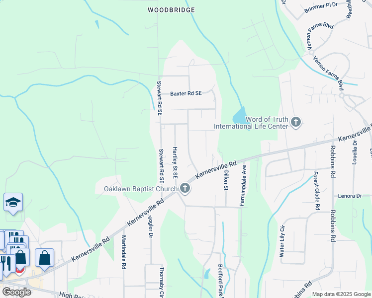 map of restaurants, bars, coffee shops, grocery stores, and more near 140 Scotland Ridge Drive in Winston-Salem