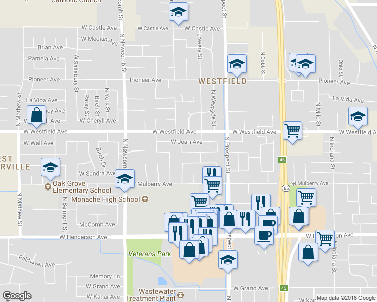map of restaurants, bars, coffee shops, grocery stores, and more near 1350 San Lucia Avenue in Porterville