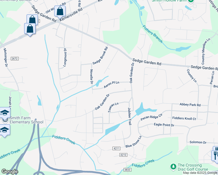 map of restaurants, bars, coffee shops, grocery stores, and more near 6021 Aaron Place Lane in Kernersville