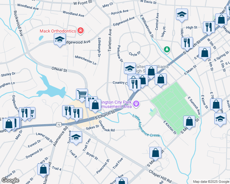 map of restaurants, bars, coffee shops, grocery stores, and more near 138 Hillside Drive in Burlington