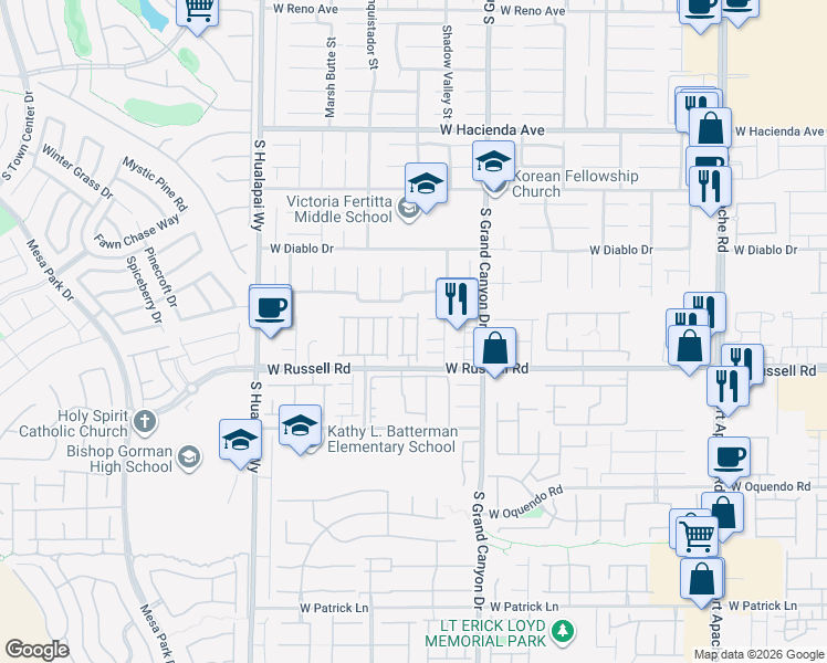map of restaurants, bars, coffee shops, grocery stores, and more near 5643 Dawn Falls Street in Las Vegas