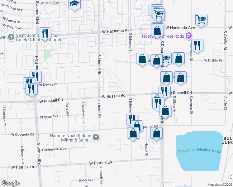 map of restaurants, bars, coffee shops, grocery stores, and more near 5323 Silver Branch Avenue in Las Vegas