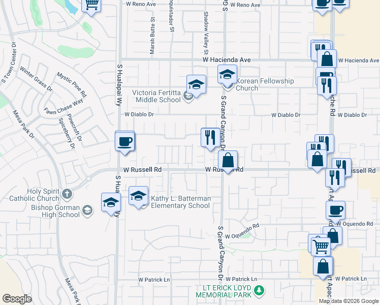 map of restaurants, bars, coffee shops, grocery stores, and more near 5643 Dawn Falls Street in Las Vegas