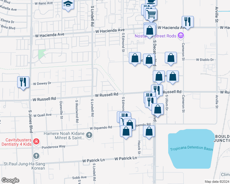 map of restaurants, bars, coffee shops, grocery stores, and more near 5269 Silver Branch Avenue in Las Vegas