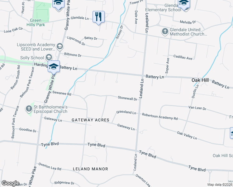 map of restaurants, bars, coffee shops, grocery stores, and more near 1024 Stonewall Drive in Nashville