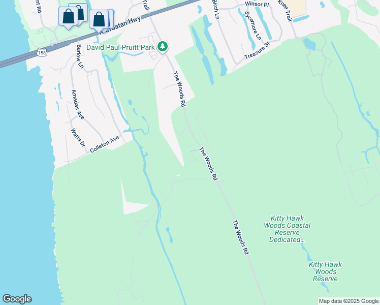 map of restaurants, bars, coffee shops, grocery stores, and more near 5010 The Woods Road in Kitty Hawk