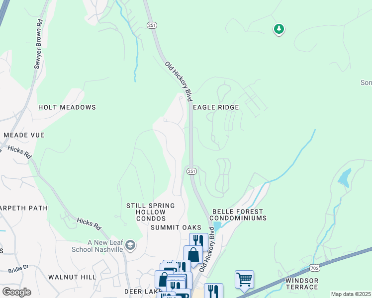 map of restaurants, bars, coffee shops, grocery stores, and more near 900 Woodbury Falls Drive in Nashville