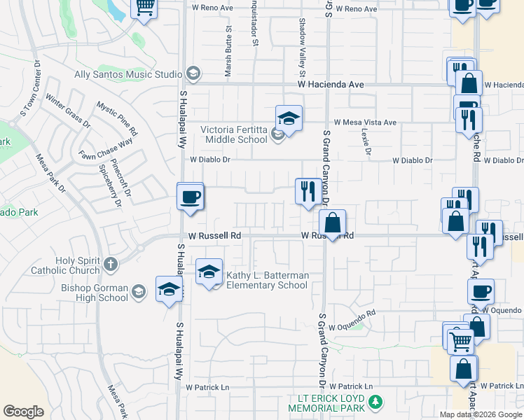 map of restaurants, bars, coffee shops, grocery stores, and more near 5633 Woods Crossing Street in Las Vegas