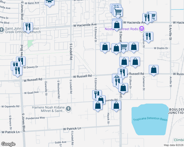 map of restaurants, bars, coffee shops, grocery stores, and more near 5660 Calm Season Street in Las Vegas