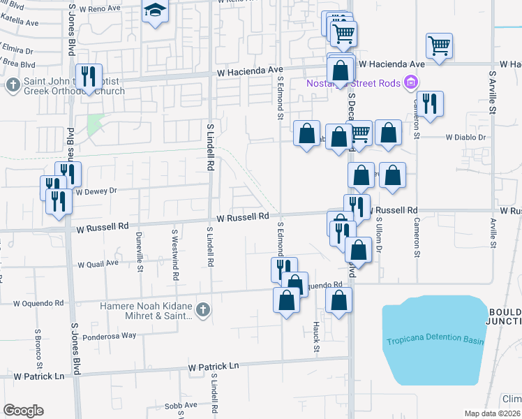 map of restaurants, bars, coffee shops, grocery stores, and more near 5269 Silver Branch Avenue in Las Vegas