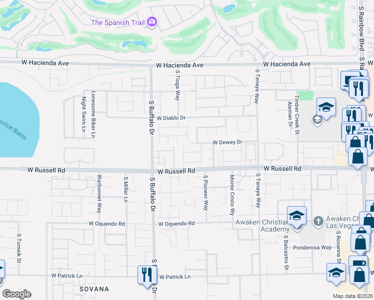 map of restaurants, bars, coffee shops, grocery stores, and more near 5594 Pico Ferrera Court in Las Vegas