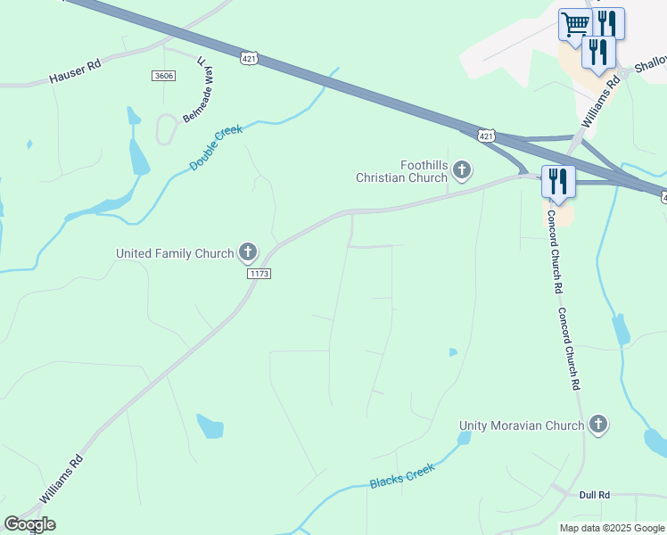 map of restaurants, bars, coffee shops, grocery stores, and more near 312 Lewisville Trails Road in Lewisville