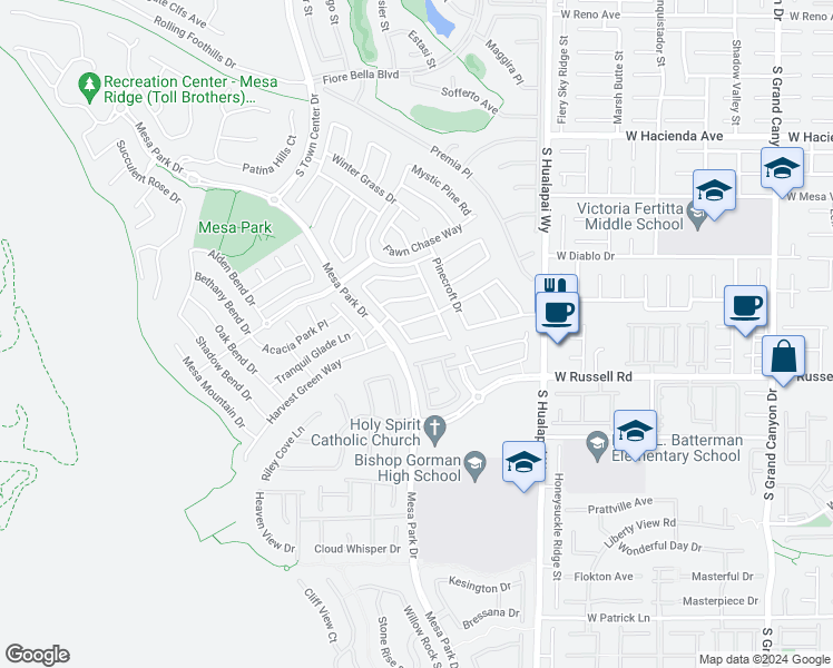 map of restaurants, bars, coffee shops, grocery stores, and more near 10446 Hickory Bark Road in Las Vegas