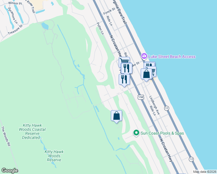 map of restaurants, bars, coffee shops, grocery stores, and more near 4713 Summer in Kitty Hawk