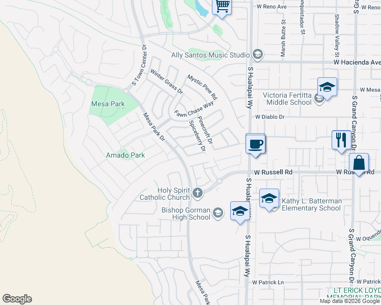 map of restaurants, bars, coffee shops, grocery stores, and more near 10420 Ashlar Point Way in Las Vegas