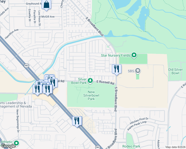 map of restaurants, bars, coffee shops, grocery stores, and more near 6800 Rio Rancho Way in Las Vegas