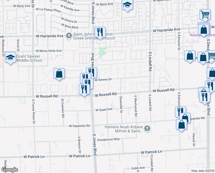 map of restaurants, bars, coffee shops, grocery stores, and more near 5653 Artesia Lake Court in Las Vegas