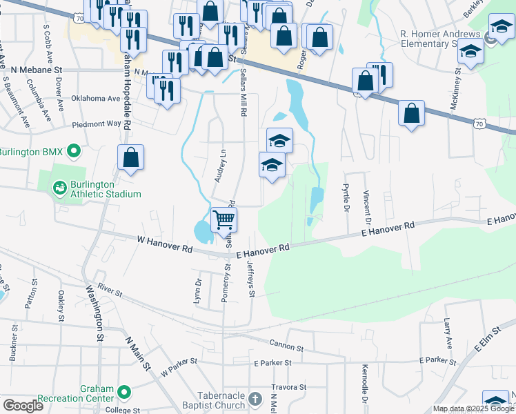 map of restaurants, bars, coffee shops, grocery stores, and more near 2229 Broadview Drive in Burlington