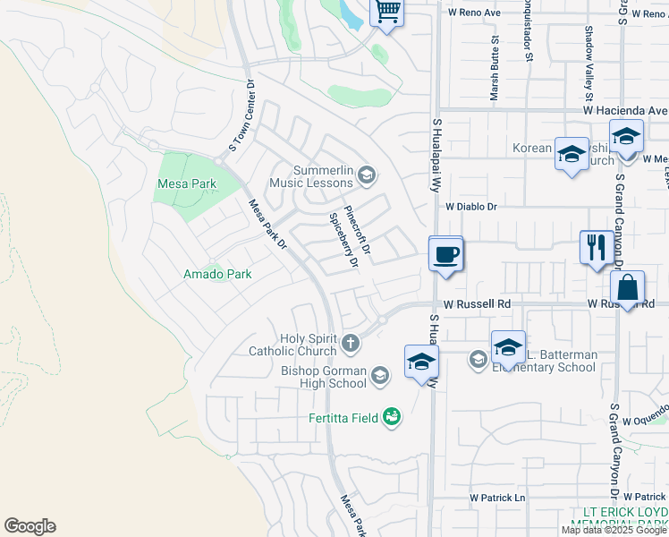 map of restaurants, bars, coffee shops, grocery stores, and more near 10438 Hickory Bark Road in Las Vegas