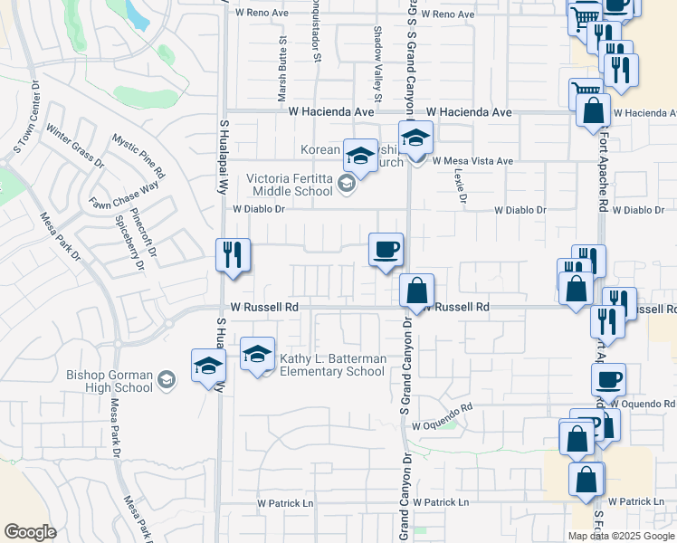 map of restaurants, bars, coffee shops, grocery stores, and more near 5629 South Vassar Meadow Street in Las Vegas