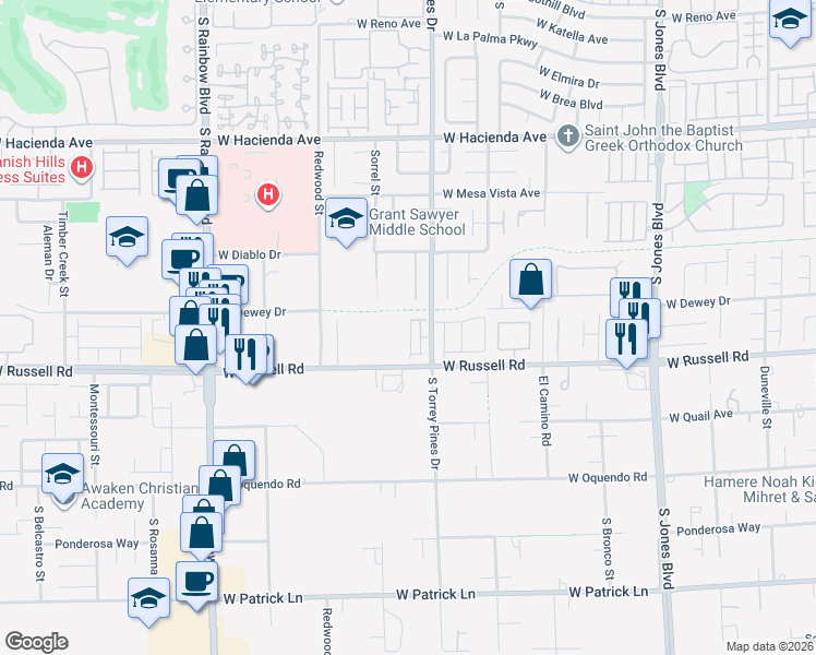 map of restaurants, bars, coffee shops, grocery stores, and more near 5629 Steampunk Street in Las Vegas
