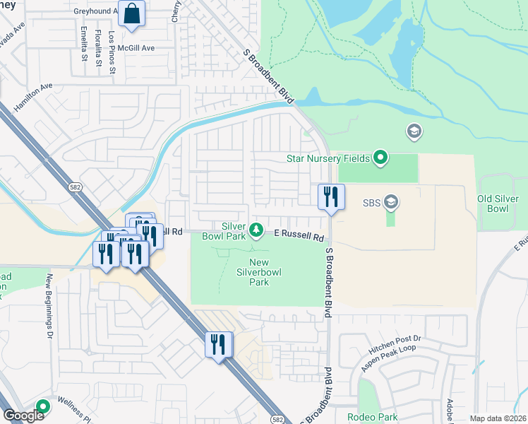 map of restaurants, bars, coffee shops, grocery stores, and more near 6800 Rio Rancho Way in Las Vegas