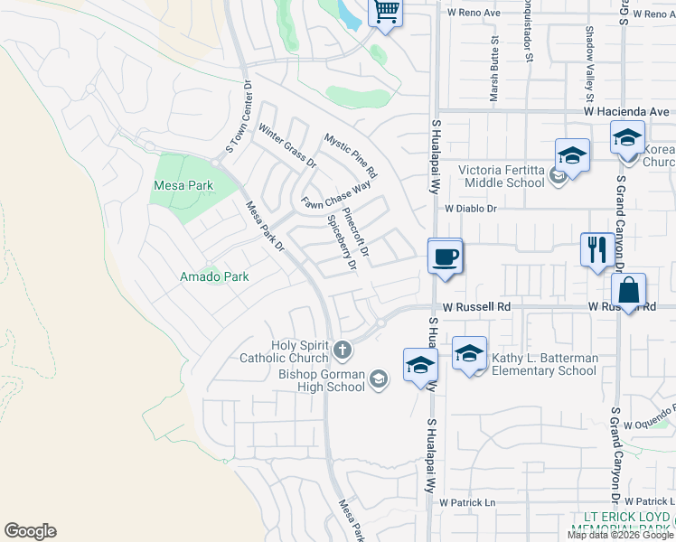map of restaurants, bars, coffee shops, grocery stores, and more near 10420 Ashlar Point Way in Las Vegas