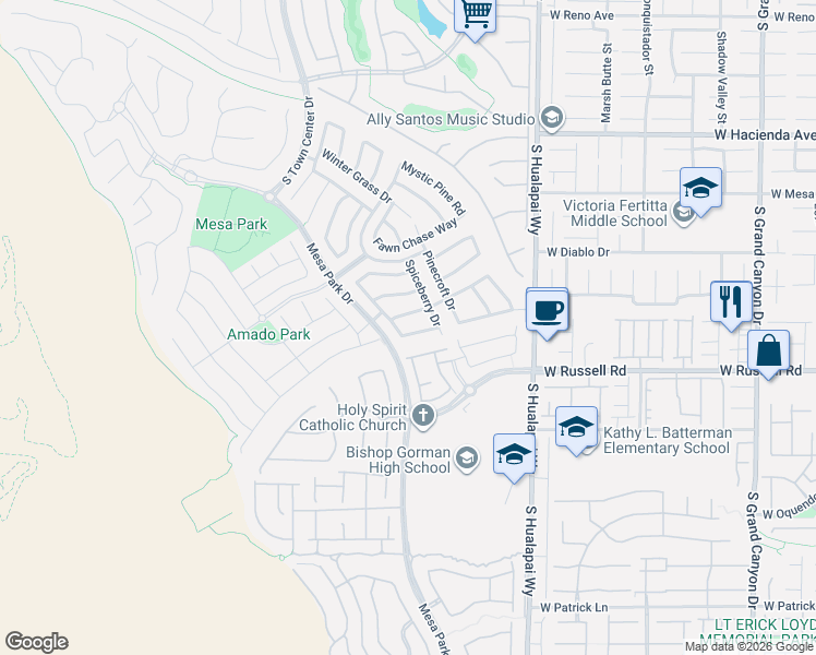 map of restaurants, bars, coffee shops, grocery stores, and more near 10420 Ashlar Point Way in Las Vegas