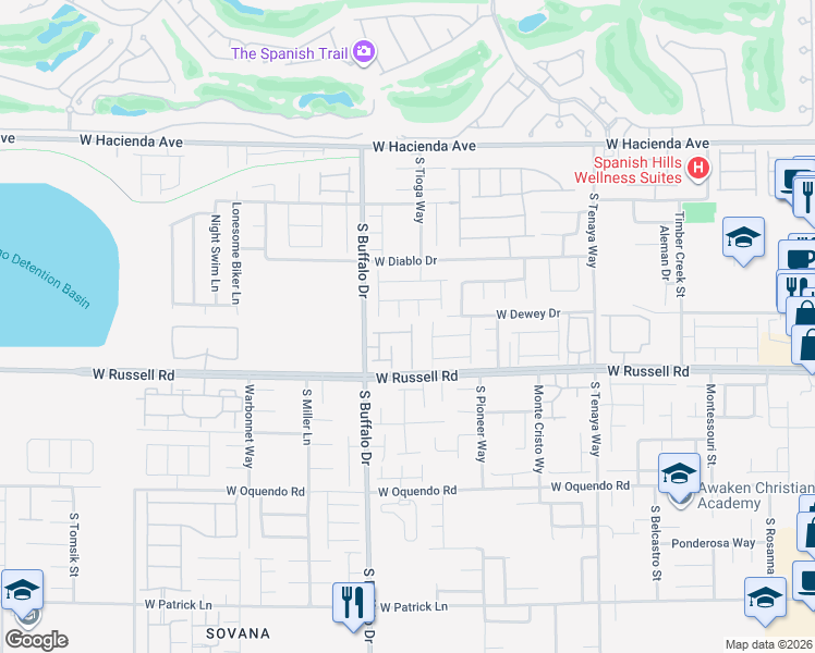 map of restaurants, bars, coffee shops, grocery stores, and more near 7716 Top Hat Avenue in Las Vegas