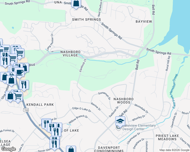 map of restaurants, bars, coffee shops, grocery stores, and more near 442 Flintlock Court in Nashville