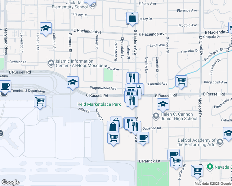 map of restaurants, bars, coffee shops, grocery stores, and more near 2211 Wagonwheel Avenue in Las Vegas