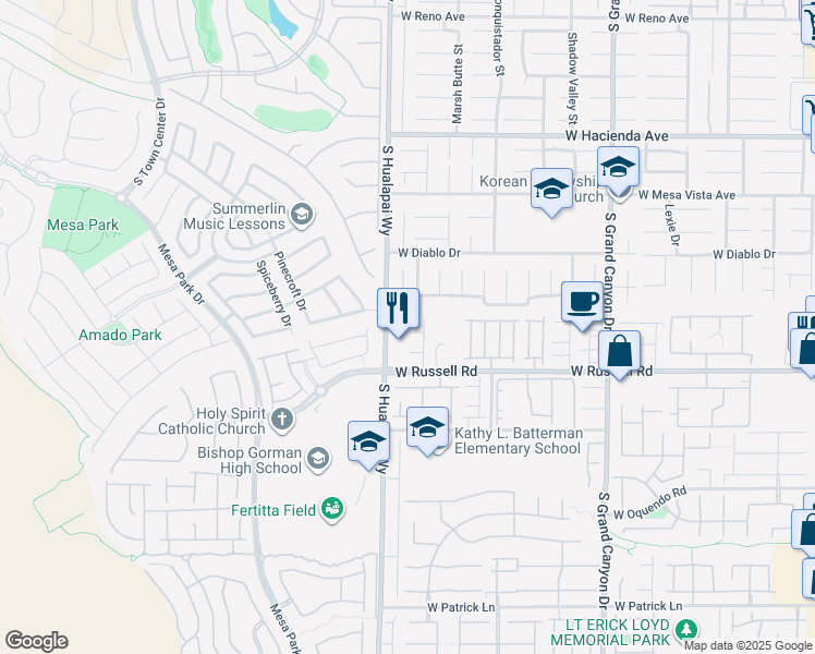 map of restaurants, bars, coffee shops, grocery stores, and more near 10178 Blacktail Hill Court in Las Vegas