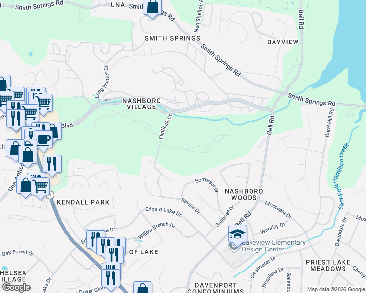 map of restaurants, bars, coffee shops, grocery stores, and more near 438 Flintlock Court in Nashville