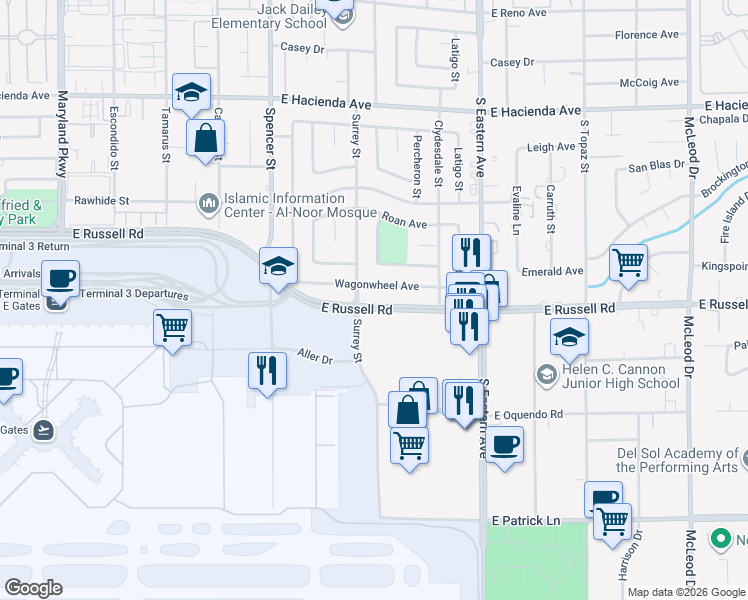 map of restaurants, bars, coffee shops, grocery stores, and more near 2103 Wagonwheel Avenue in Las Vegas