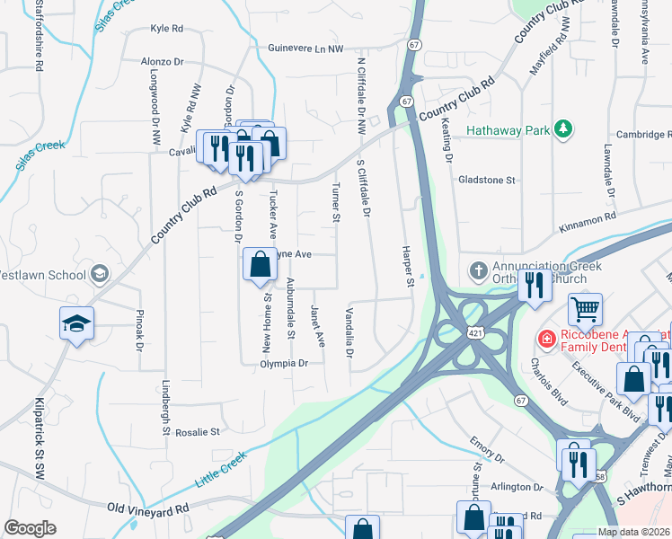 map of restaurants, bars, coffee shops, grocery stores, and more near 201 Turner Street in Winston-Salem