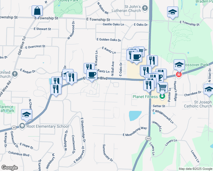 map of restaurants, bars, coffee shops, grocery stores, and more near 1871 North Cambridge Road in Fayetteville