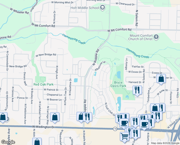 map of restaurants, bars, coffee shops, grocery stores, and more near 1900-2058 N Rupple Rd in Fayetteville