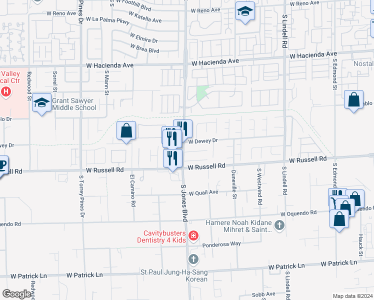 map of restaurants, bars, coffee shops, grocery stores, and more near 6084 Conroe Court in Las Vegas