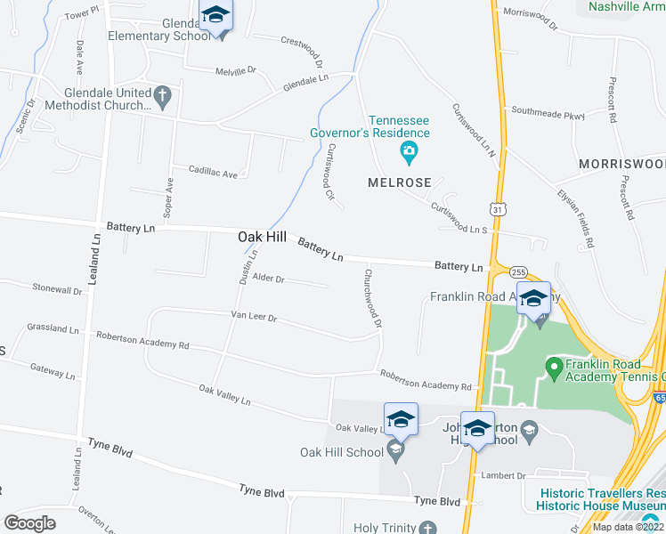 map of restaurants, bars, coffee shops, grocery stores, and more near 804 Alder Drive in Nashville