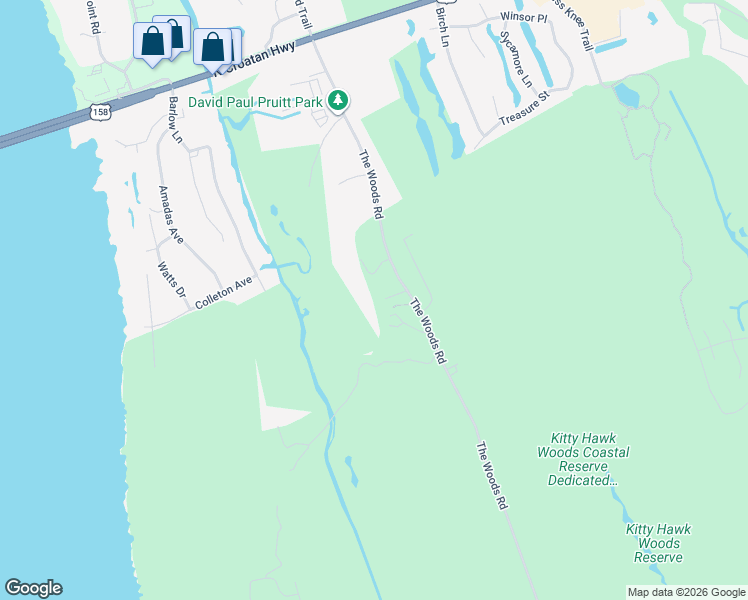 map of restaurants, bars, coffee shops, grocery stores, and more near 5024 Woods Rd in Kitty Hawk